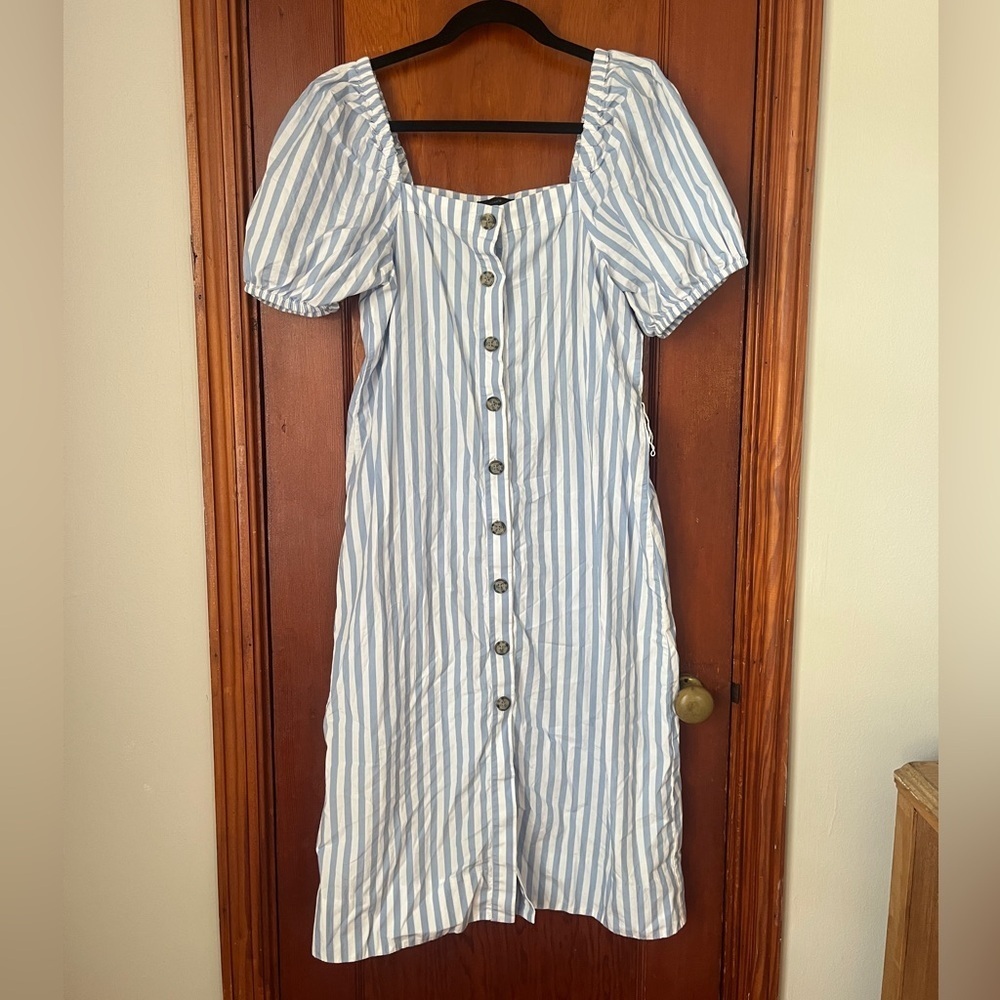 J. Crew Blue and White Striped Midi Dress